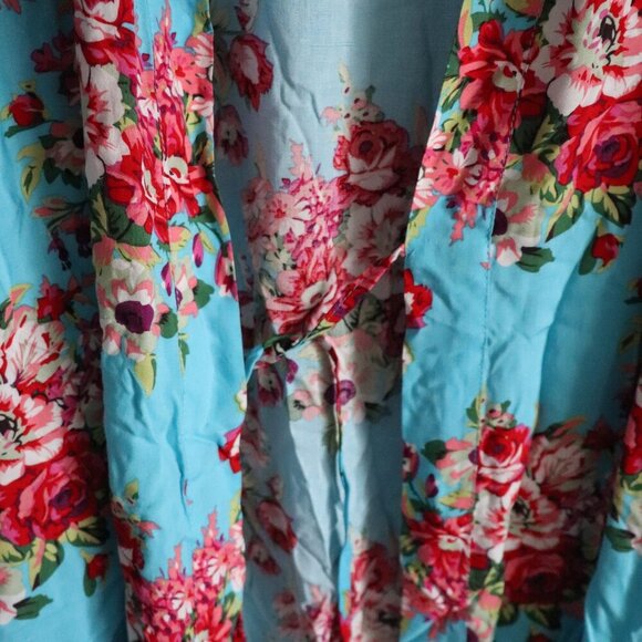 Floral Women's Sz L/XL Open Front Mid Sleeve Cover Up Wrap Kimono Robe - Picture 7 of 10